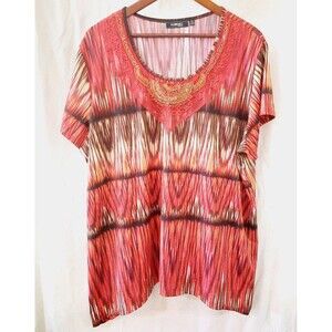 Elementz Womens 3X Bohemian Style Asymmetrical Hem Abstract Print Blouse